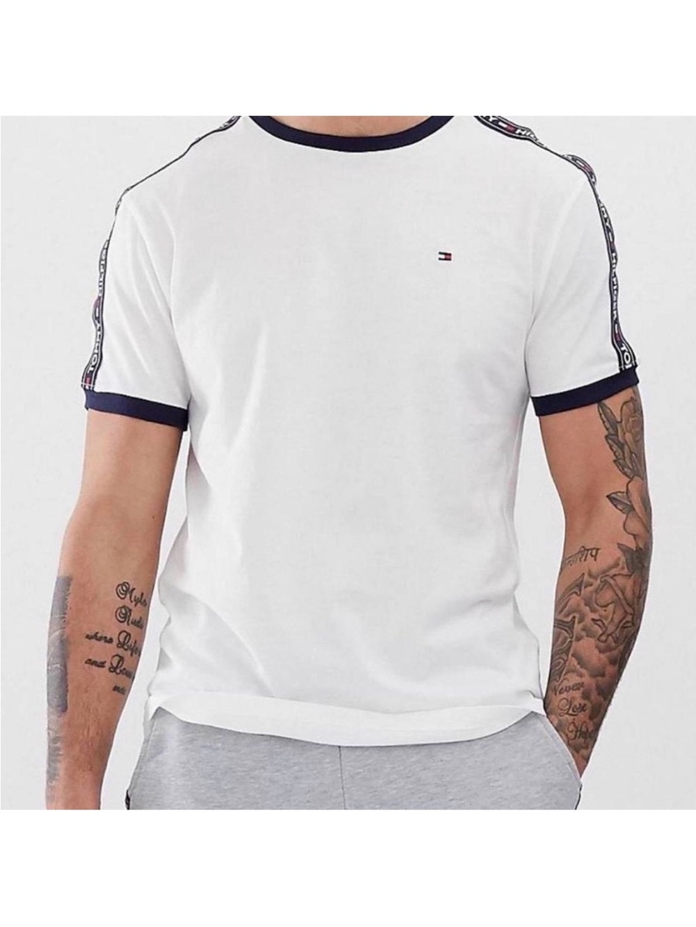 Tommy Hilfiger White Short-Sleeve Crew T-Shirt with Navy Trim